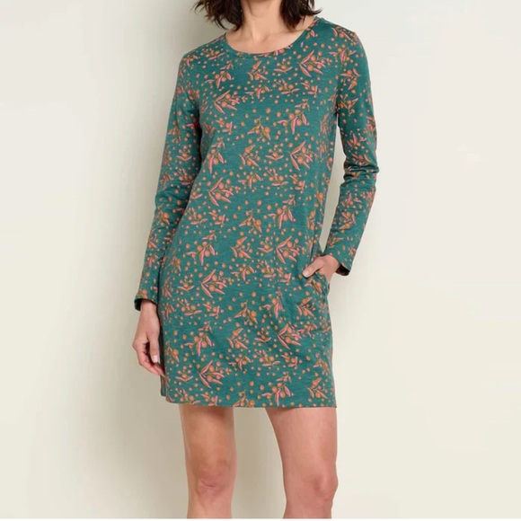 Toad&Co Dresses & Skirts - Toad&co Windmere Long Sleeve Samba Jersey Dress Green Jasper Seedpod Print-S